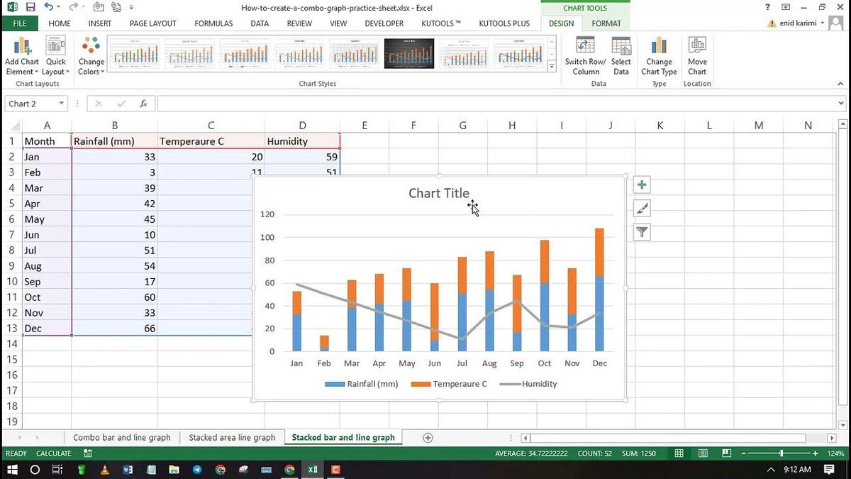 How to combine a bar graph and line graph in excel